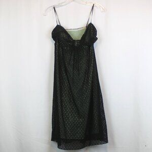 Johnny M Black Crochet Knit Overlay with Mute Lime Green Dress